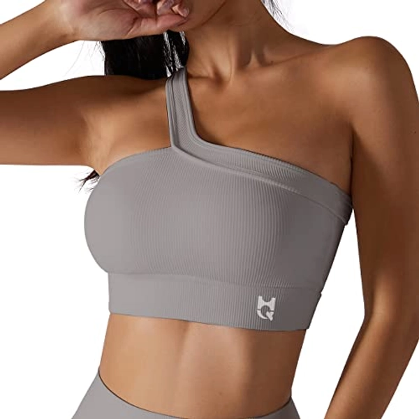 H-Quenby One Shoulder Sports Bras for Women Workout Yoga Crop Top Padded Sexy Cute Post-Surgery Medium Support