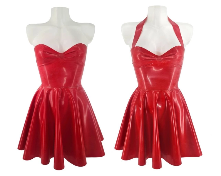 XS-3XL Latex bandeau skater dress with neck strap