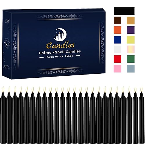 Kunrsug 24 Pack Black Spell Chime Candles – Premium Mini Unscented Taper Candles for Rituals, Prayer, Birthdays, Meditation, Altar, Spells, Chime Candles - 4 Inch Tall - Ideal for Witches - Black