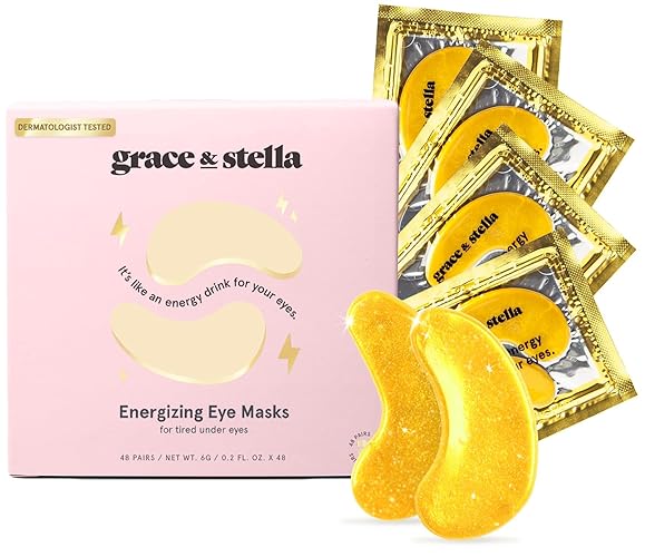 grace & stella Under Eye Mask (Gold, 48 Pairs) Eye Patch, Under Eye Patches for Dark Circles and Puffiness Undereye Bags, Wrinkles - Gel Under Eye Patches - Small Gifts - Vegan Cruelty-Free Self Care - Gold (48 Pairs)