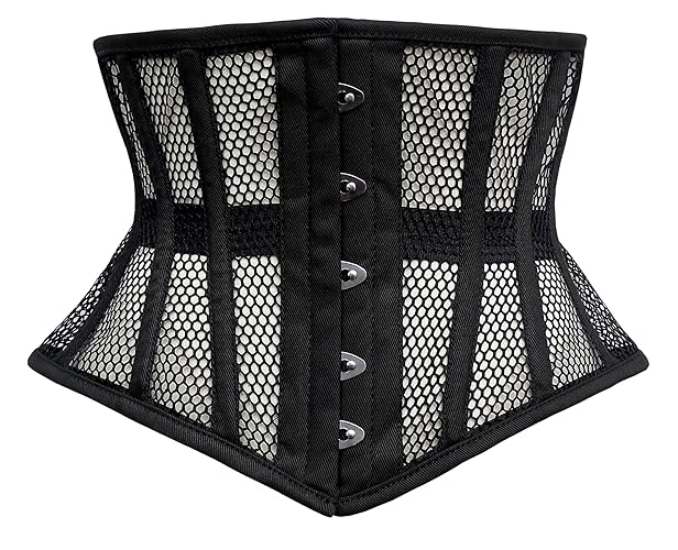 Dewans Corset Waist Training Steel Boned Corset Womens Underbust Waspie Corset Heavy Duty Corset - XX-Small - Black Mesh