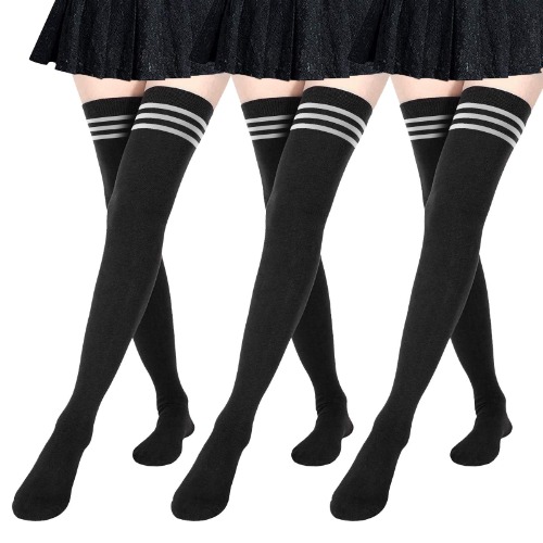 DRESHOW Women Extra Long Thigh High Socks Thin Stripes Tube Tights Over Knee Socks Casual High Boot Stockings