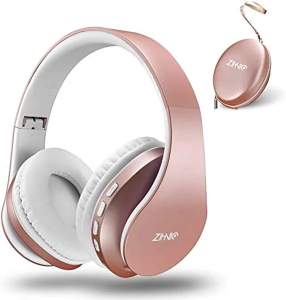 zihnic Bluetooth Headphones Over Ear, Foldable Wireless and Wired Stereo Headset Micro SD/TF, FM for iPhone/Samsung/iPad/PC/TV,Soft Earmuffs &Light Weight for Prolonged Wearing (Gold) - Rose gold