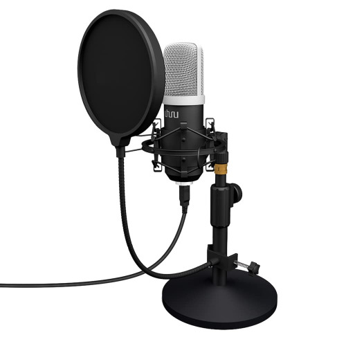 USB Microphone, uhuru Professional 192KHZ / 24Bit Plug and Play Podcast Microphone Kit with a Table Stand, Pop Filter Compatible with PC, Laptop for Singing, YouTube, Skype and Gaming（UM-910） - 