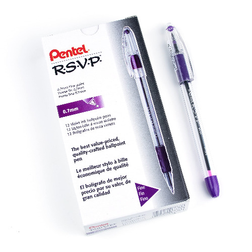 Pentel R.S.V.P. Ballpoint Pen, 0.7 mm Tip Size, Violet (Pack of 12) - 0.7mm Fine Point - Purple