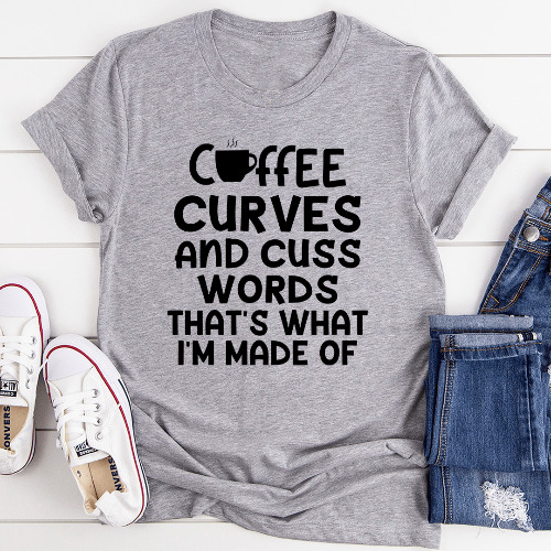 Coffee Curves & Cuss Words Tee - Athletic Heather / 3XL