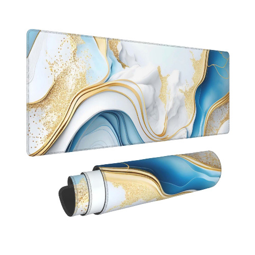 Swirl of Blue Gold Marble Extended Big Mouse Pad Large,XL Gaming Mouse Pad Desk Pad,31.5x11.8inch Long Computer Keyboard Mouse Mat Mousepad with 3mm Non-Slip Base for Home Office Work
