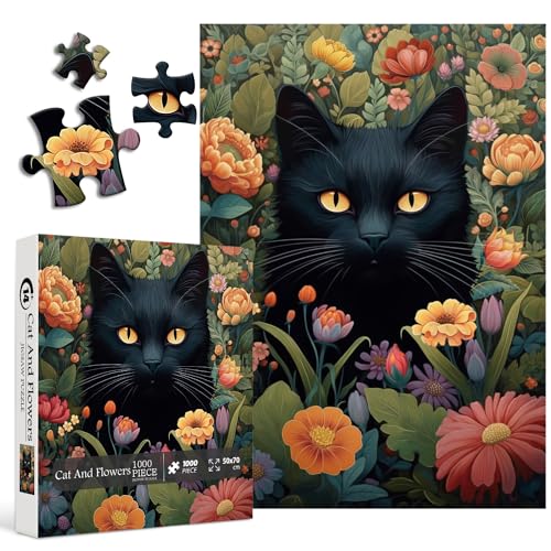 Vintage Cat Puzzles for Adults 1000 Pieces and up, PICKFORU Flower Jigsaw Puzzles Collection Animal and Plant, Retro Kitty Puzzle as Gift for Cat Lovers
