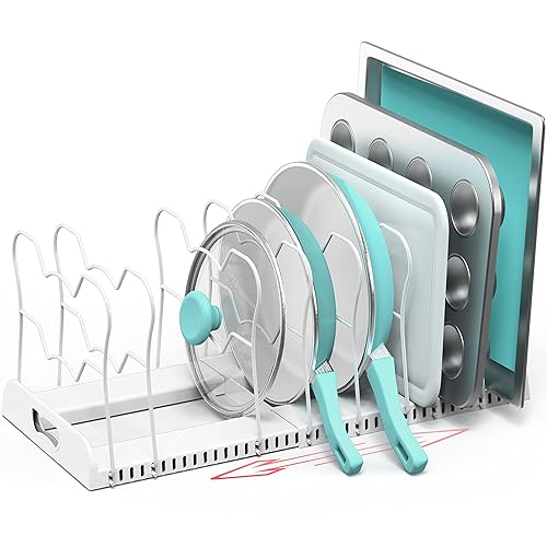 Simple Houseware 10 Compartments Adjustable and Expandable Pan Organizer, White - 10 Adjustable Compartments