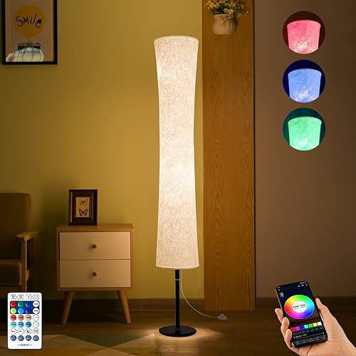 BLUEYE Floor Lamp,RGBCW 2700K-6500K,APP & Remote&Smart Voice Control, 2 X 60W Equivalent, No Hub Required,Compatible with Alexa Google Assistant, 60'' Standing Lamp for Bedroom, Similar Fabric - 59in