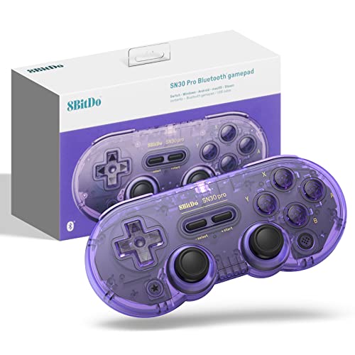8Bitdo SN30 Pro Wireless Bluetooth Controller with Joysticks Rumble Vibration USB-C Cable Gamepad Compatible with Switch,Windows, Mac OS, Android, Steam (Crystal Purple) - Crystal Purple