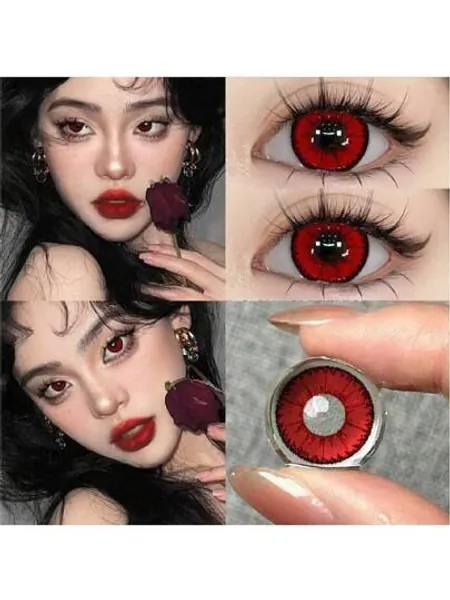 1 paar kleine duivel rode contactlenzen 14,5 mm kleurcontactlenzen voor jaarlijks gebruik voor oogmake-up, rollenspel, festivalevenement aankleden