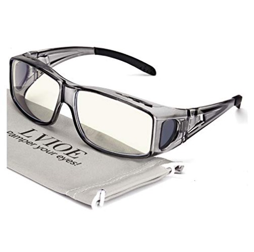 LVIOE Fit Over Blue Light Blocking Glasses and Computer Eyewear- Wear Over Prescription Glasses/Reading Glasses/RX Glasses - A01 Grey Frame Anti Blue Light Glasses