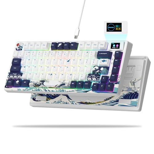 Womier S-K80 75% Keyboard with Color Multimedia Display Mechanical Gaming Keyboard, Hot Swappable Keyboard, Gasket Mount RGB Custom Keyboard, Pre-lubed Stabilizer for Mac/Win, White Kanagawa Theme - White Kanagaa Theme
