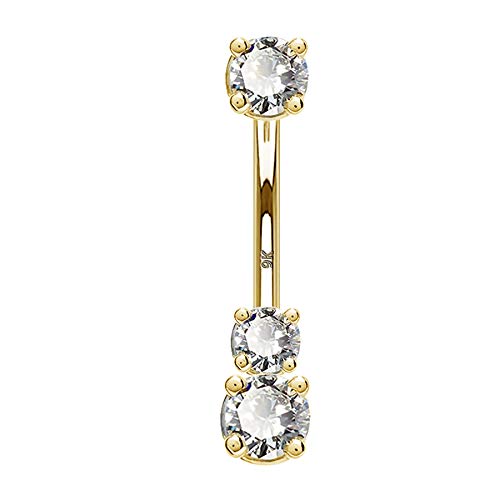 OUFER 14K Solid Gold Belly Navel Button Ring Clear 5A Cubic Zirconia Design Belly Rings Piercing Jewelry - 9K,gold