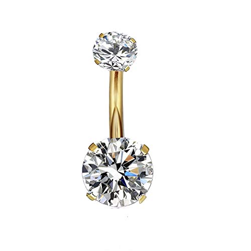 YHMM 14G Surgical Steel Gold Belly Button Rings, Internally Threaded Round CZ Navel Barbell Stud for Women Men - 1 PC Clear, Gold