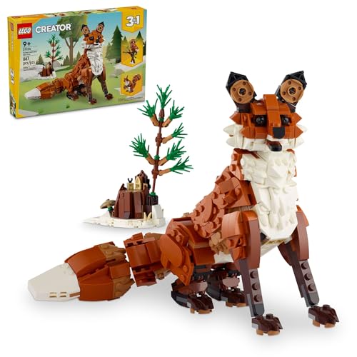 LEGO Creator 3 in 1 Forest Animals: Red Fox Toy, Transforms to Owl Toy Figure or to Squirrel Toy, Woodland Figures Set, Play and Display Gift Idea for Boys and Girls Ages 9 Years Old and Up, 31154 - Multicolor