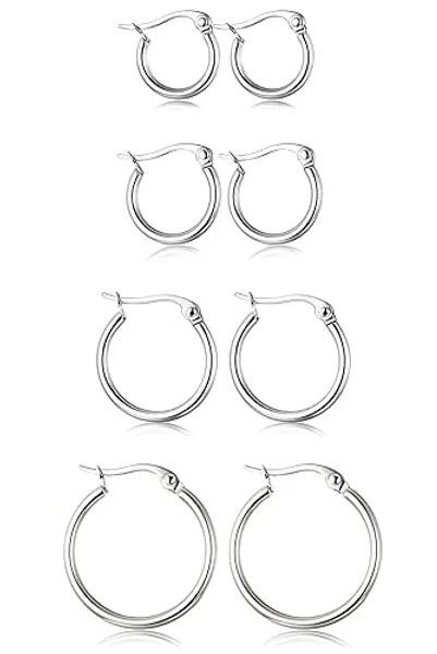 ORAZIO 4 Pairs Stainless Steel Hoop Earrings Set Cute Huggie Earrings for Women,10MM-20MM