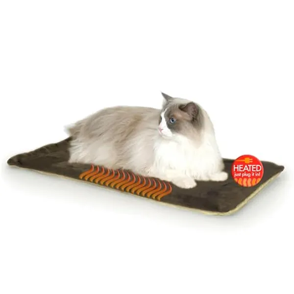 K&H Pet Products Heated Thermo-Kitty Mat, Indoor Heated Cat Bed, Pet Heat Pad for Indoor Cats and Small Dogs, Cat Heating Pad, Electric Thermal Warming Cat Bed Mat, Mocha/Tan 12.5 X 25 Inches