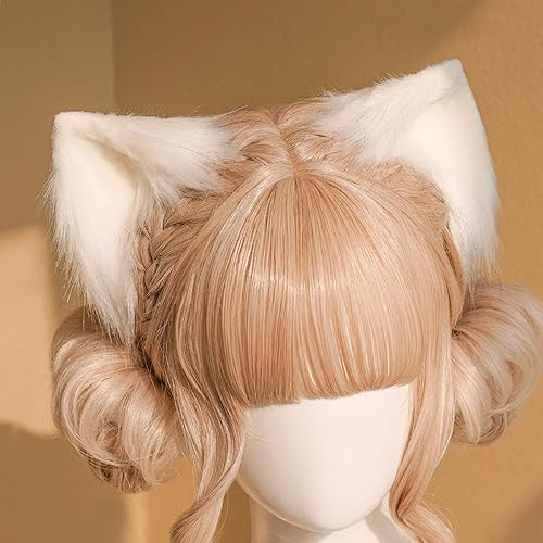 tyoungg Furry Cat Kitten Ear Hair Clips Headband For Cosplay Kitten Play Petplay Fluffy Furry Animal Ears (white) - white