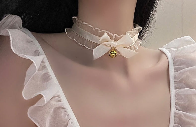 Soul Snatch | Parts: Lace Choker with Bell - white choker small bell