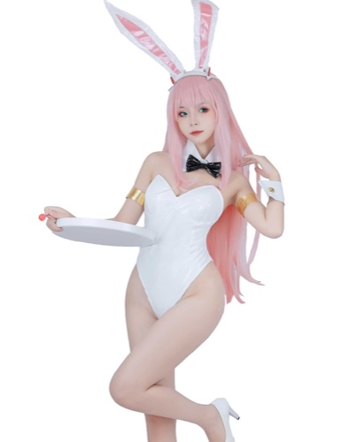 CR ROLECOS Zero Two Bunny Cosplay Costume One Piece Bodysuit Bunny Girl Costume - X-Large