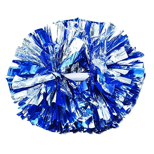 Hooshing 2PCS/6PCS Cheerleading Pom Poms with Baton Handle for Team Spirit Sports Dance Cheering Kids Adults - Blue and Silver - 2