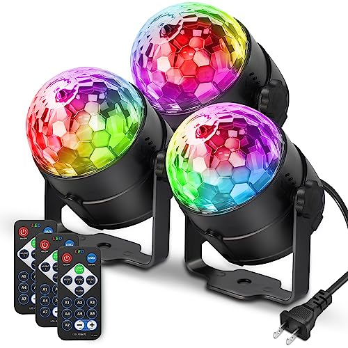 [3-Pack] Disco Ball DJ Party Lights Sound Activated with Remote Control Strobe Lamp 7 Modes Stage Light for Home Room Dance Parties Karaoke Halloween Christmas Birthday Decorations - 3 Pack