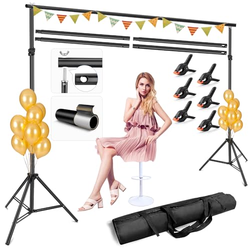 Heavy Duty Photography Backdrop Stand for Parties,6.5x10ft(HxW) Photo Video Studio Backdrop Stand, Adjustable Background Stand Support System Kit with 6 Backdrop Clamps and Carrying Bag for Wedding