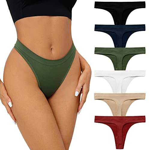 SHARICCA Seamless Thongs for Women Sexy Breathable No Show Thong Underwear Women Multiple Pack - Medium - (6 Pack) Lovely Vintage