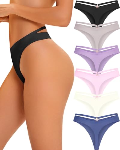 READY TO LOVE Women's Underwear Seamless Thongs 6 Pack No Show Thong Breathable Invisibles Hollow Out Sexy Panties Underwear - Medium - C-multicolor C(6 Pack)