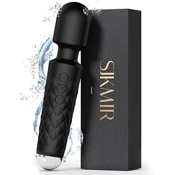 Vibrator Wand Sex Toys, Wand Vibrator Vibrators SJKMIR with Strong Vibrator with Waterproof & 20 Patterns & 8 Intensity, Wand Massager Vibrating Wand for Her Pleasure, Female Masturbator (Black) - Black