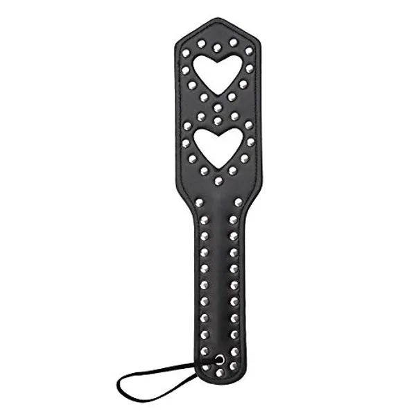 VENESUN Hearts Spanking Paddle for Adults, Quality Studded Faux Leather Paddles for Sex Play - Black-1