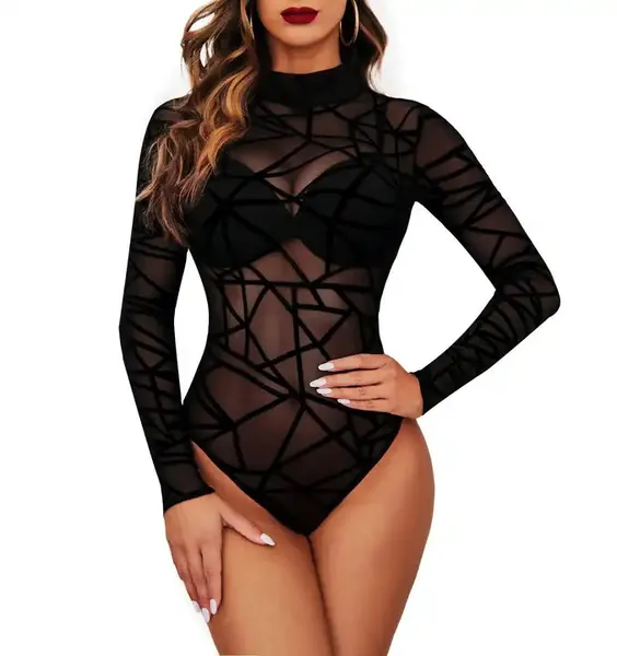 "Black Geometric Bodysuit" - Black / S
