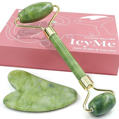 BAIMEI Jade Roller & Gua Sha, Face Roller, Facial Beauty Roller Skin Care Tools, Self Care Gift for Men Women, Massager for Face, Eyes, Neck, Relieve Fine Lines and Wrinkles - Green - Jade Green