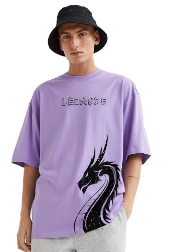 LEOTUDE Oversized Cottonblend Half Sleeve Drop Shoulder Men's Tshirt (Color Purple) - M