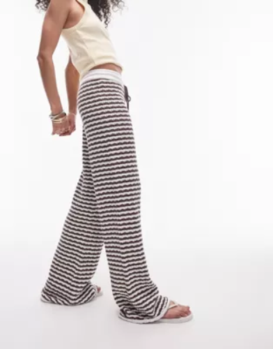 Topshop knitted stripe trouser in brown and white