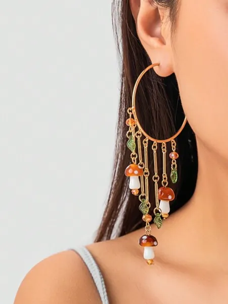 ROMWE Fairycore 1 Paar Ohrringe mit Fashion Kupferlegierung Pilz & Blatt Dekor, Für Frauen Für Tägliche Dekoration
