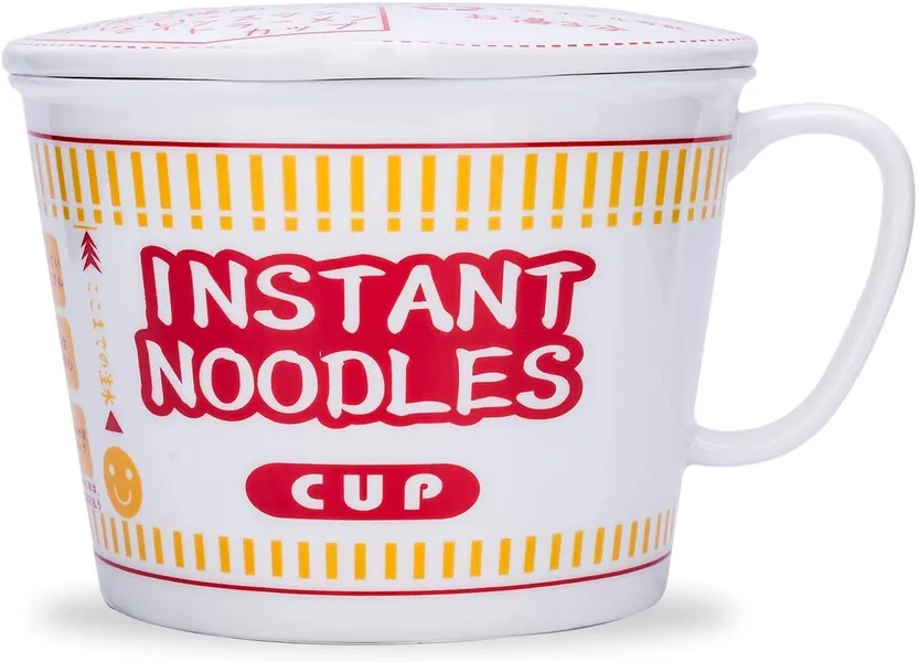FYUEROPA Ceramic Large Noodle Bowl 27 Oz Soup Bowl with Lid (Red) - Red