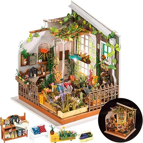 Rolife DIY Miniature House Kit Miller's Garden, Tiny House Kit for Adults to Build, Mini House Making Kit with Furnitures, Halloween/Christmas Decorations/Gifts for Family Friends (Miller's Garden) - DG - Miller's Sunshine Garden