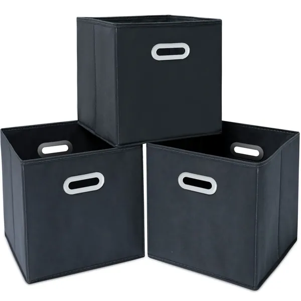 SEVENDOME Fabric Cloth Storage Bins,Fabric Cube Organizer with Dual Handles Foldable Cube Storage Baskets for Home Bedroom Storage,Set of 3, Gray