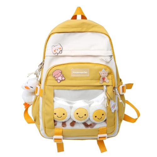 HACODAN Backpack Ita Bag Japanese Aesthetic with Cute Pendant and Pins for Girls High School Book Bags - Yellow