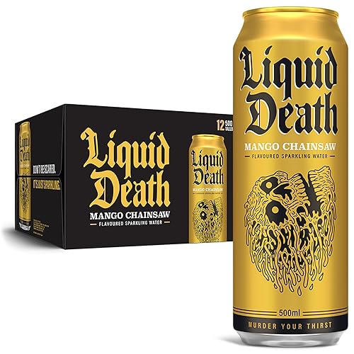 Liquid Death Sparkling Water, Mango Chainsaw 12 x 500 ml - Mango Chainsaw - Sparkling