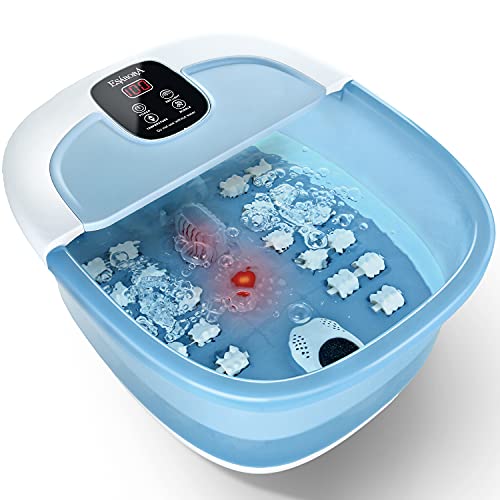 ESARORA Foot Spa, Foot Bath Massager with Heat, Bubbles, Pumice Stone, Medicine Box, Temperature Control, Red Light, Ergonomic Massage Rollers and Acupressure Massage Points, Light Blue - Light Blue