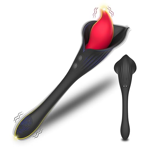 G-spot Clitoral Vibrator Sex Toys - 2 in 1 Powerful Nipple Vagina Clitoris Anal Massager Adult Toys Dildo with 10 Vibrating Modes, Waterproof Clit Licking Flower Finger Stimulator for Women