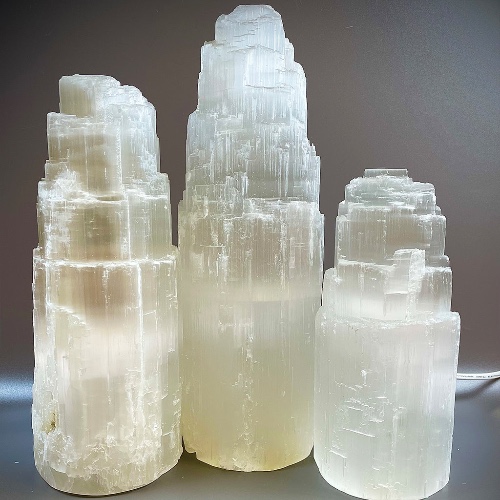 Selenite Tower Lamp | 20cms