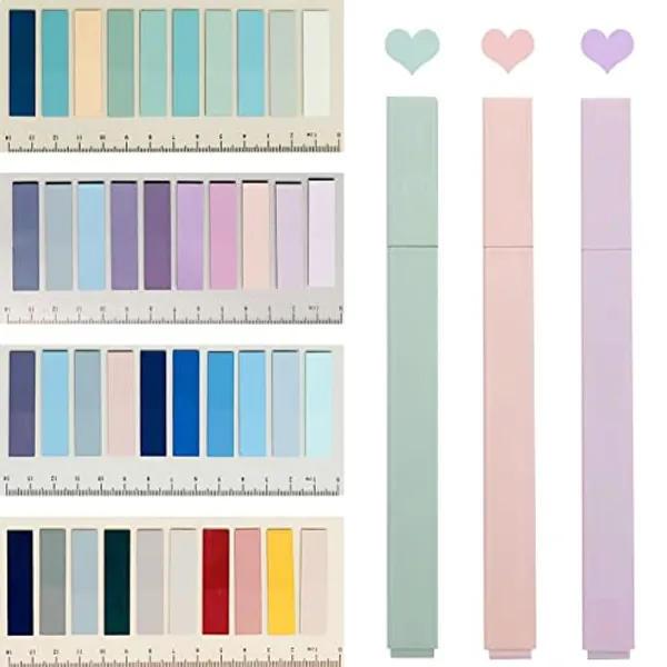 Sticky Book Tabs with Highlighers, 800 PCS Annotation Tabs for Annotating Books, Moran-di Writable Page Flags Marker, Sticky Notes Index Tabs for Files Classification, 3 PCS Highlighters