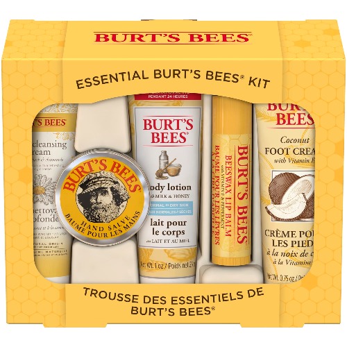 Burt's Bees Christmas Gifts, 5 Stocking Stuffers Products, Everyday Essentials Set - Original Beeswax Lip Balm, Deep Cleansing Cream, Hand Salve, Body Lotion & Foot Cream, Travel Size - Essentials Everyday Beauty Gift