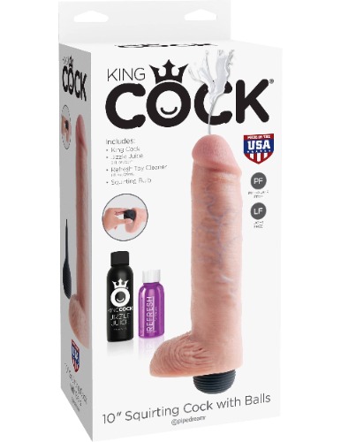 King Cock 10 Inch Squirting Cock With Balls - Light
