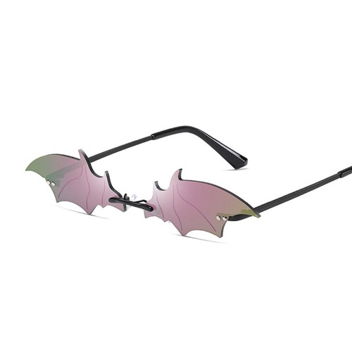 Black Goth Bat Shaped Sun Glasses - Black Purple
